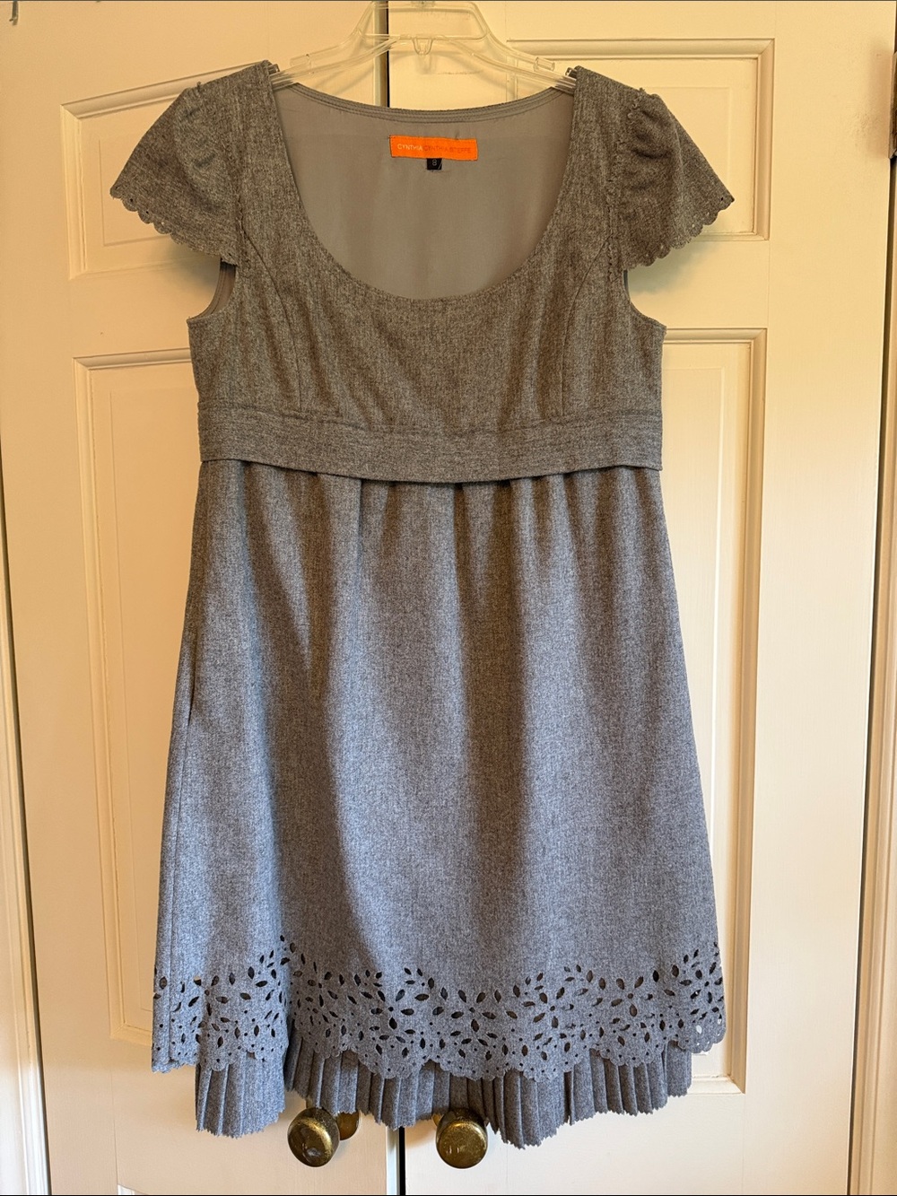 Cynthia Steffe Gray Scoop-Neck Eyelet Hem Midi Dress